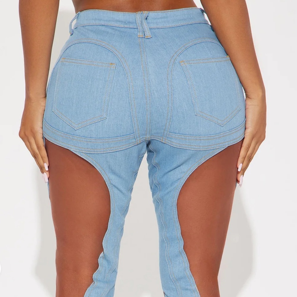 Fashion Nova Blue and Brown Boot Cut Jeans - Picture 4 of 5